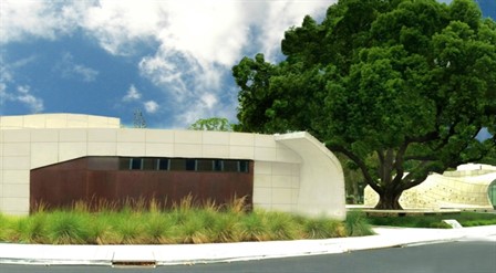 Belzberg Architects designed Arthur and Rosalie Kaplan Family Pavilion on City of Hope's cancer hospital campus in Duarte, Calif., with a steel façade that will patina over time.