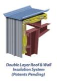 Sealed N Safe Thermal Bridge Solution for metal buildings includes the SNS Thermal Spacer, which creates a layer of insulation between the inner frames and the outer building shell, a Purlin Stabilizer that eliminates cross bridging between roof purlins, and an Insulation Support Rail that can be installed by one person behind a framing crew.