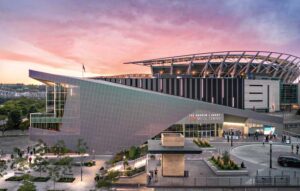 An aerial view of the Andrew J. Brady Music Center