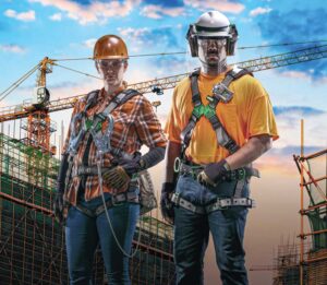 Harnesses on construction workers
