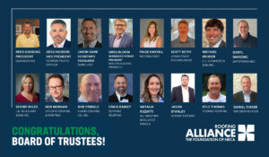 16 headshots of the Roofing Alliance Board of Trustees for 2024-2025.