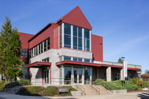 A renovation project with metal roofing and walls transformed the appearance and building envelope of Building 11 at Tacoma Community College.
