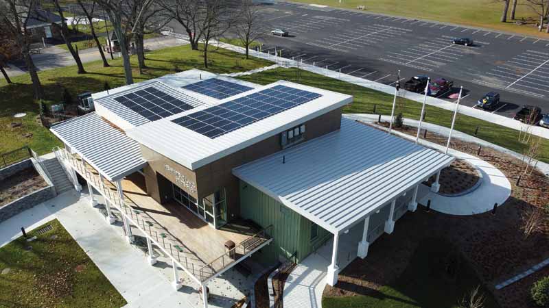 An overhead view of the Environmental Education and Resiliency Center of Hempstead Lake State Park in Lakeview, N.Y. 