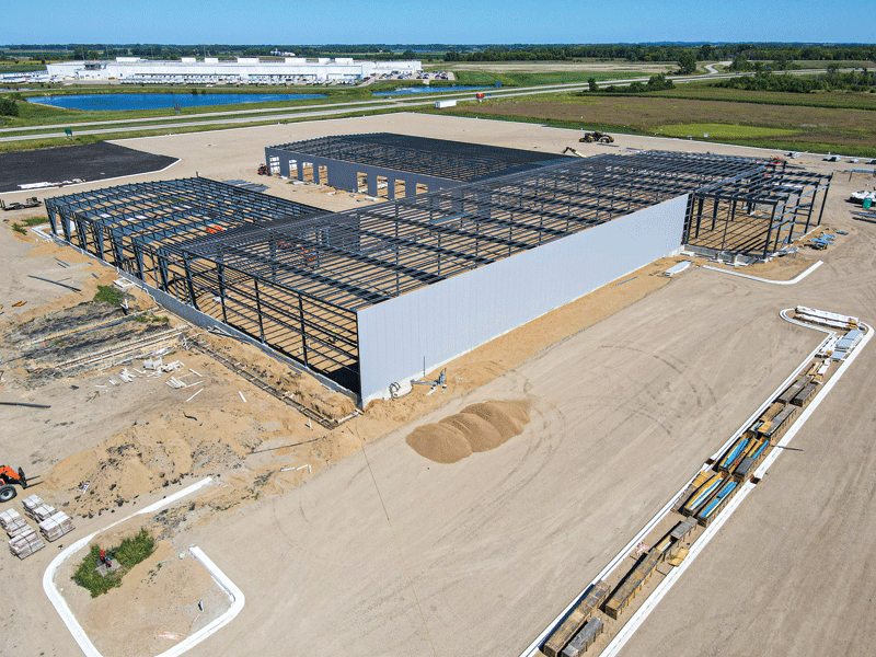 Courtesy APX Construction Group The shell of a metal building system in Mankato, Minn.