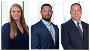 A collage of headshots of Aleisha Wilks, Hans Bauer, and Conan Schantz, who were recently promoted by MYCON General Contractors. 