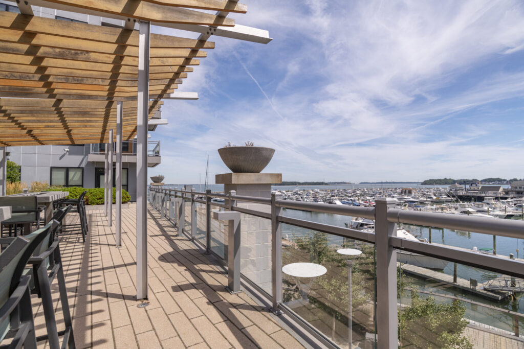 Architectural image of railings at Meriel Marina Bay in Boston Mass.