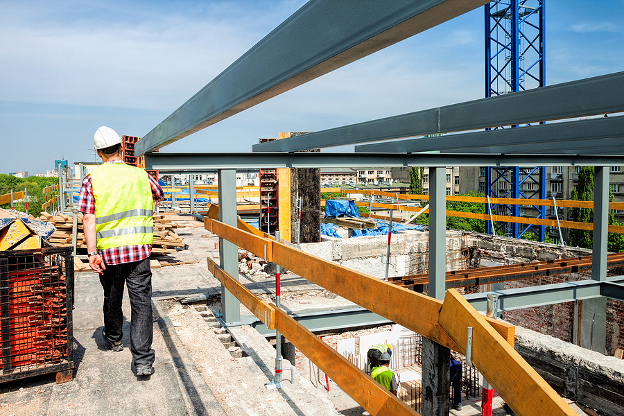 Construction of a modern building or a skyscraper