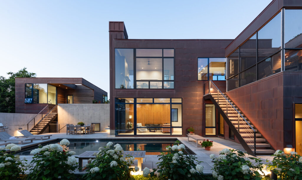 house exterior with copper wall panels