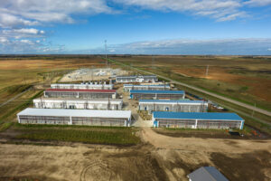 Photo (c) Getty Images Aerial shot of a data center for cryptocurrency mining, cloud services and AI computing in a large, temperature controlled warehouse in a remote location in Stutsman County, North Dakota.