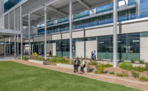 Photos courtesy Wade Griffith A courtyard at the Texas Instruments Biomedical Engineering and Sciences Building.