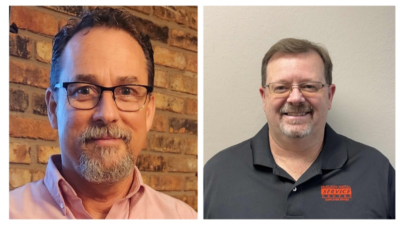 Photo courtesy McElroy Metal A collage showing two leaders at McElroy Metal - Jeff Harrington and Mark Rollins.