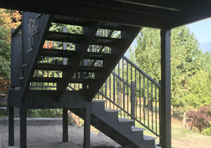 Underside of a steel stair framing system. 