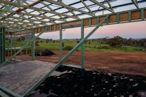 Residential home being built at dusk, one of many construction starts in the industry. 