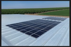 A shot of a Cornerstone Building Brands' metal roof integrated with SunSteel solar panels. 