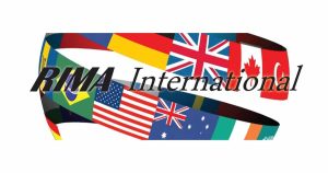 An image showing a number of international flags, with the text RIMA International overlaid. 