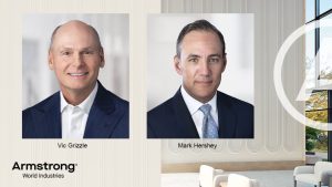 Photo courtesy Armstrong World Industries Headshots of Armstrong World Industries current president/CEO Vic Grizzle and his successor Mark Hershey.