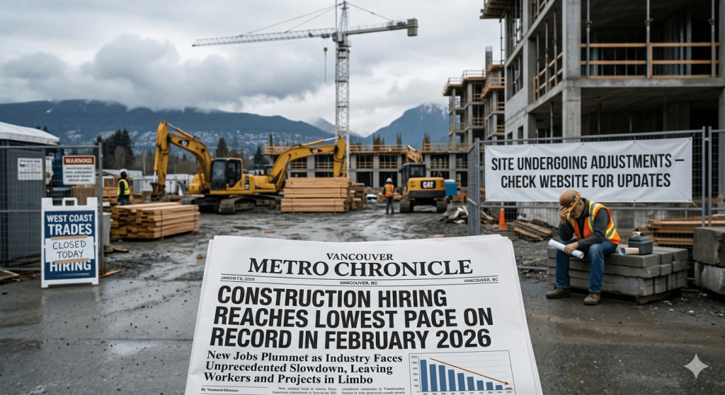 An AI-generated image showing that construction industry hiring reached it slowest pace in 2026. 