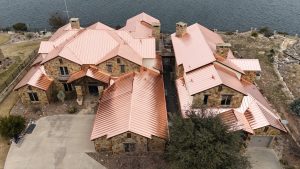 A home with a newly installed copper roof, one of the winners in Metal Roofing Alliance's Best Residential Metal Roofing Project competition. 